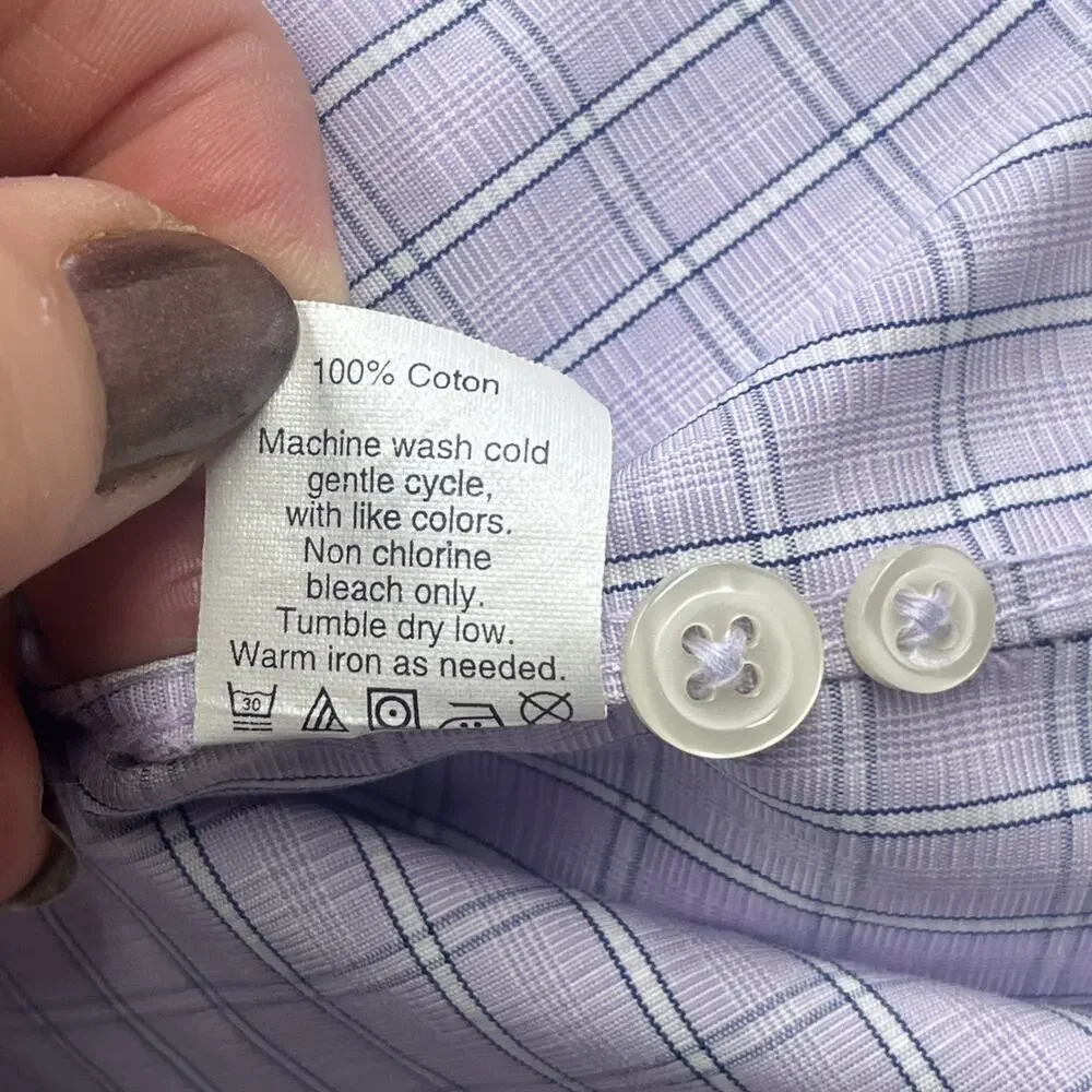 J. Crew Thompson Shirtings Wrinkle Free Purple White Plaid Check Size M 15 15.5